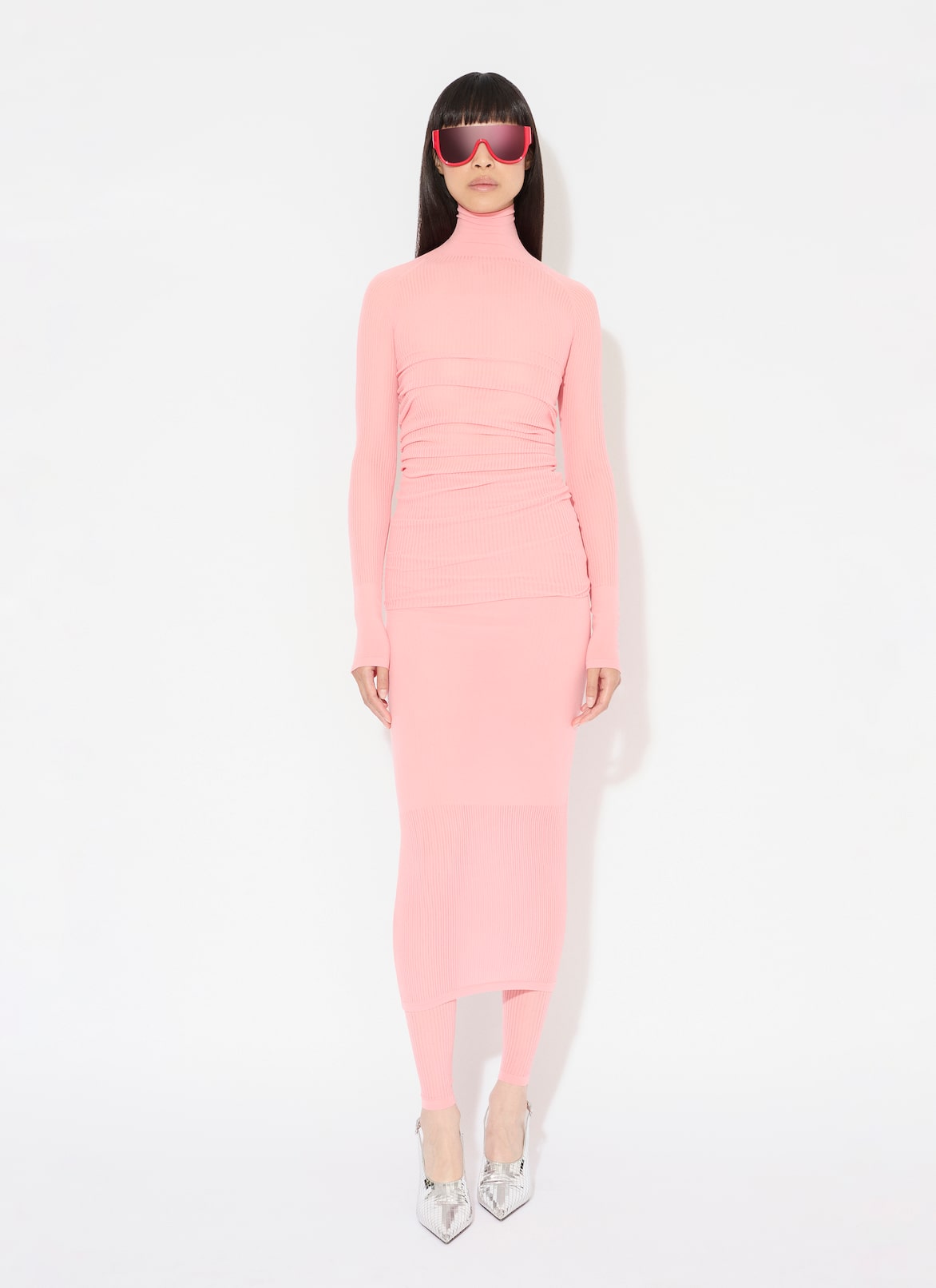 RIBBED KNITTED SKIRT ALAÏA PINK RIBBED KNITTED SKIRT